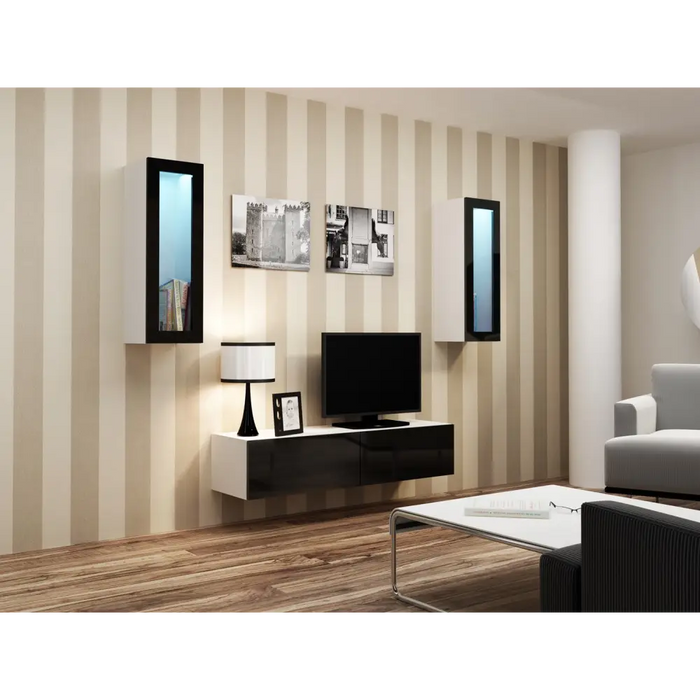 Cama Living room cabinet set VIGO 8 white/black gloss - Modern wall unitsMES-NOW<<<Wall UnitsMES<<<ActionPL