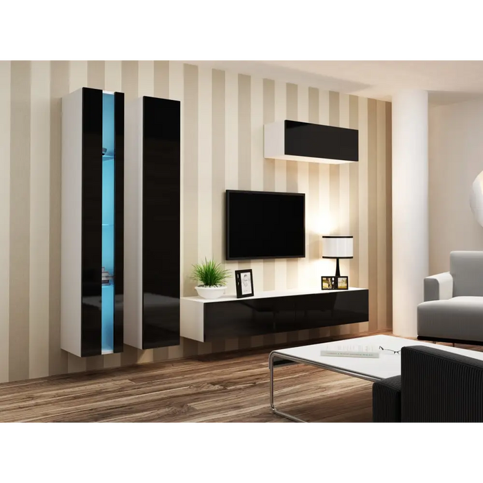 Cama Living room cabinet set VIGO NEW 1 white/black gloss - Modern wall unitsMES-NOW<<<Wall UnitsMES<<<ActionPL