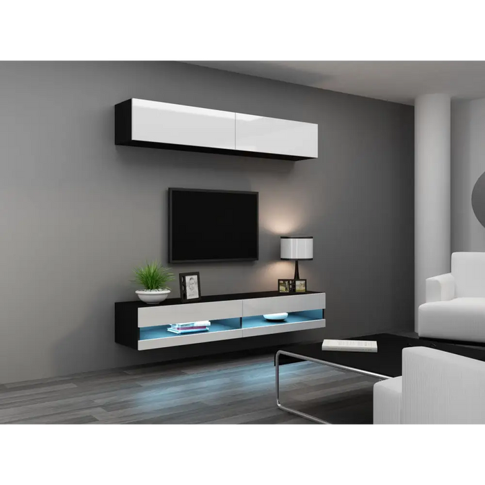 Cama Living room cabinet set VIGO NEW 10 black/white gloss - Modern wall unitsMES-NOW<<<Wall UnitsMES<<<ActionPL