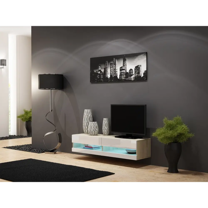 Cama Living room cabinet set VIGO NEW 13 sonoma/white gloss - Modern wall unitsMES-NOW<<<Wall UnitsMES<<<ActionPL