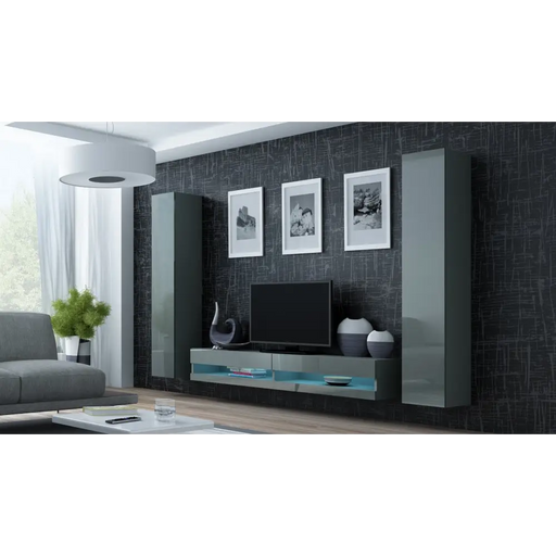Cama Living room cabinet set VIGO NEW 4 grey/grey gloss - Modern wall unitsMES-NOW<<<Wall UnitsMES<<<ActionPL