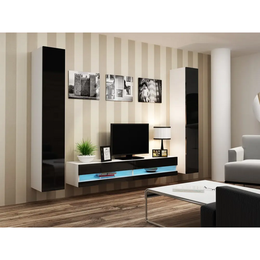 Cama Living room cabinet set VIGO NEW 4 white/black gloss - Modern wall unitsMES-NOW<<<Wall UnitsMES<<<ActionPL