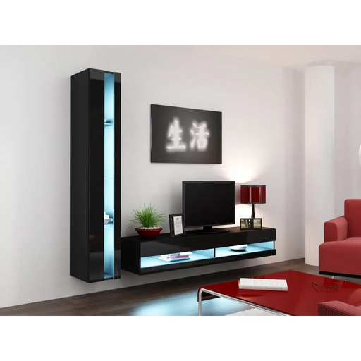 Cama Living room cabinet set VIGO NEW 8 black/black gloss - Modern wall unitsMES-NOW<<<Wall UnitsMES<<<ActionPL
