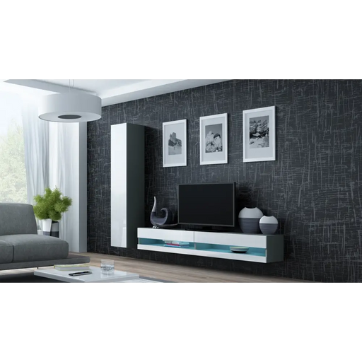 Cama Living room cabinet set VIGO NEW 9 grey/white gloss - Modern wall unitsMES-NOW<<<Wall UnitsMES<<<ActionPL