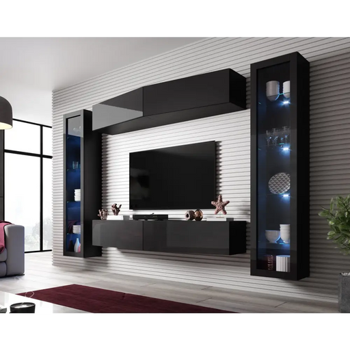 Cama Living room cabinet set VIGO SLANT 8 black/black gloss - Modern wall unitsMES-NOW<<<Wall UnitsMES<<<ActionPL