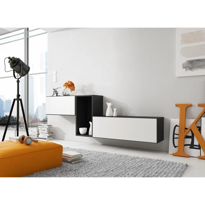 Cama living room furniture set ROCO 11 (RO1 + RO3 + RO4) black/black/white - Modern wall unitsMES-NOW<<<Wall