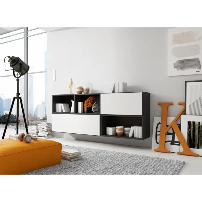 Cama living room furniture set ROCO 16 (RO1 + RO2 + RO3 + RO4) black/black/white - Modern wall unitsMES-NOW<<<Wall