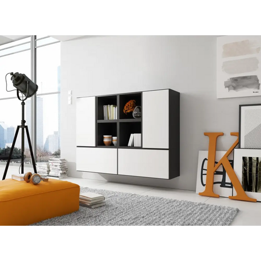 Cama living room furniture set ROCO 19 (4xRO3 + 4xRO6) black/black/white - Modern wall unitsMES-NOW<<<Wall