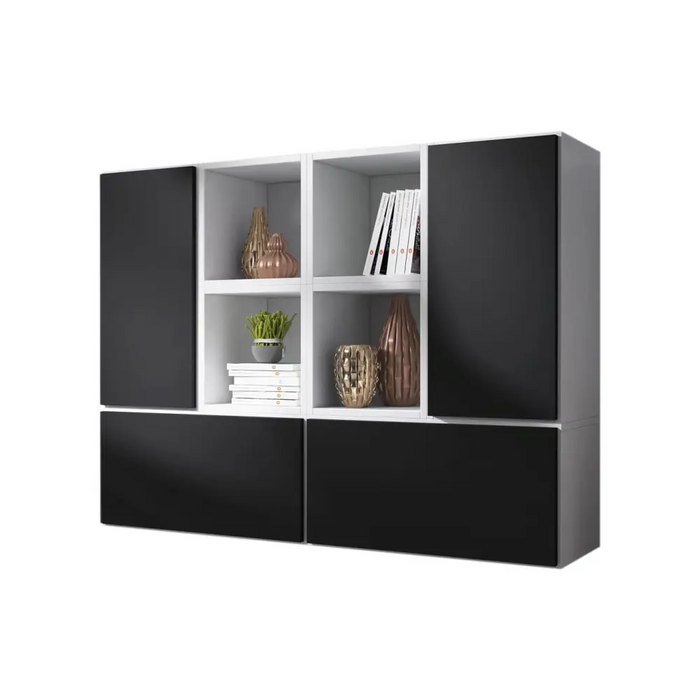 Cama living room furniture set ROCO 19 (4xRO3 + 4xRO6) white/white/black - Modern wall unitsMES-NOW<<<Wall