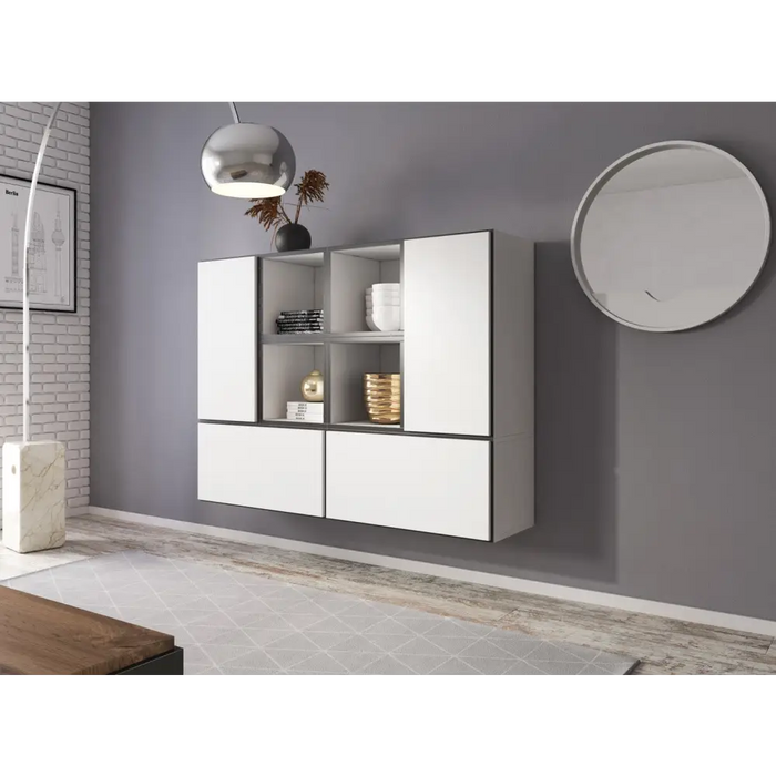 Cama living room furniture set ROCO 19 (4xRO3 + 4xRO6) white/black/white - Modern wall unitsMES-NOW<<<Wall