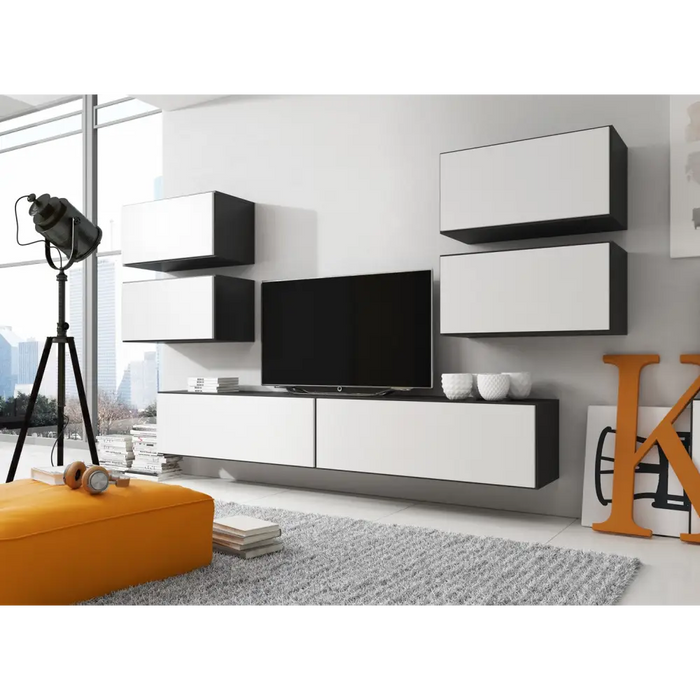 Cama living room furniture set ROCO 2 (2xRO1 + 4xRO3) black/black/white - Modern wall unitsMES-NOW<<<Wall