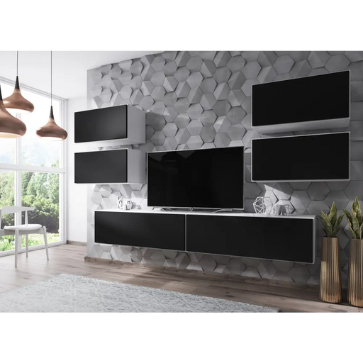 Cama living room furniture set ROCO 2 (2xRO1 + 4xRO3) white/white/black - Modern wall unitsMES-NOW<<<Wall