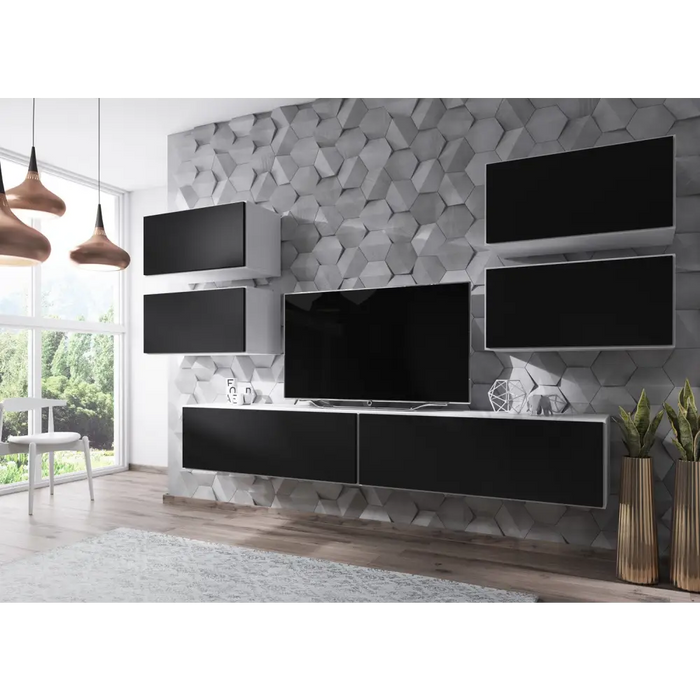 Cama living room furniture set ROCO 2 (2xRO1 + 4xRO3) white/white/black - Modern wall unitsMES-NOW<<<Wall