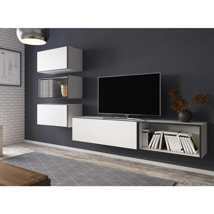 Cama living room furniture set ROCO 4 (RO1 + 2xRO3 + 2xRO4) white/black/white - Modern wall unitsMES-NOW<<<Wall