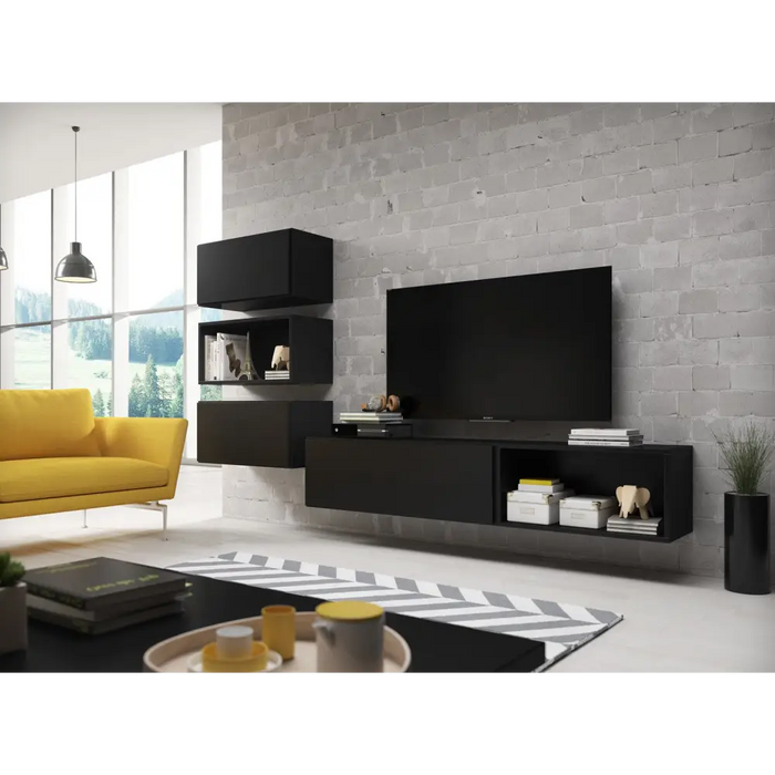 Cama living room furniture set ROCO 4 (RO1 + 2xRO3 + 2xRO4) black/black/black - Modern wall unitsMES-NOW<<<Wall