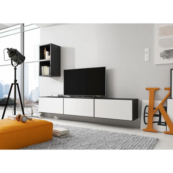 Cama living room furniture set ROCO 7 (3xRO3 + 2xRO6) black/black/white - Modern wall unitsMES-NOW<<<Wall