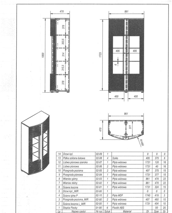 Cama 2D display cabinet MICHELLE 86x35-47xH180 black/viking oak