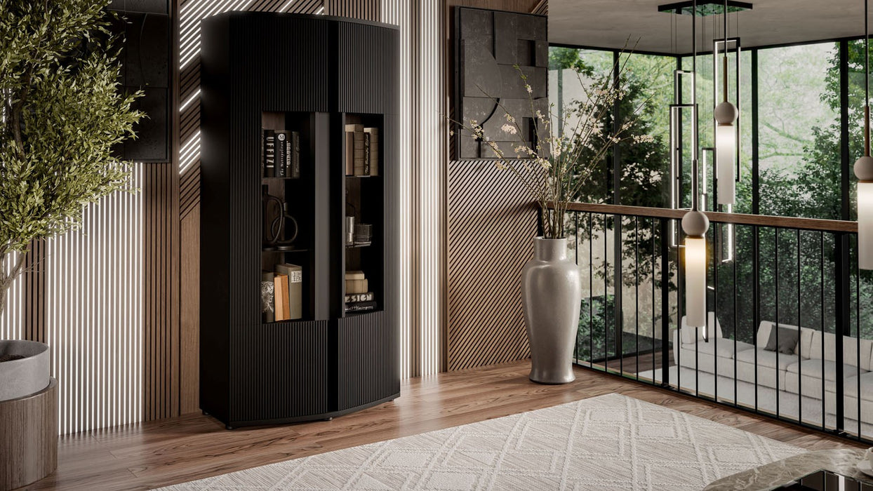 Cama 2D display cabinet MICHELLE 86x35-47xH180 black/viking oak