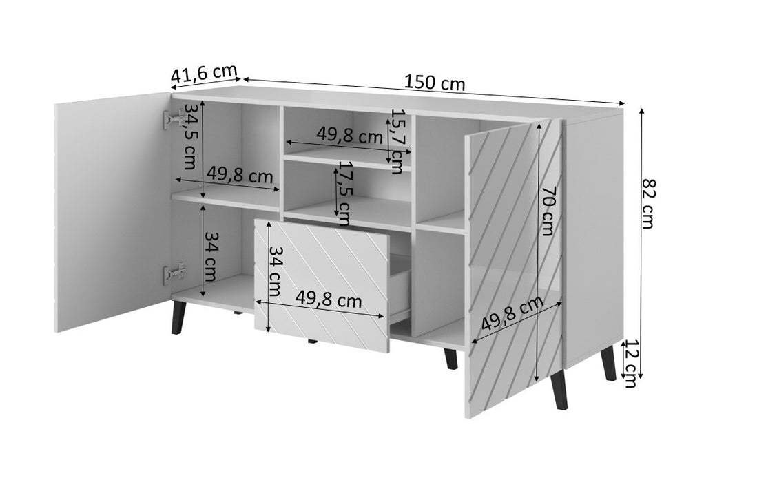 ABETO chest of drawers 150x42x82 gloss black/black