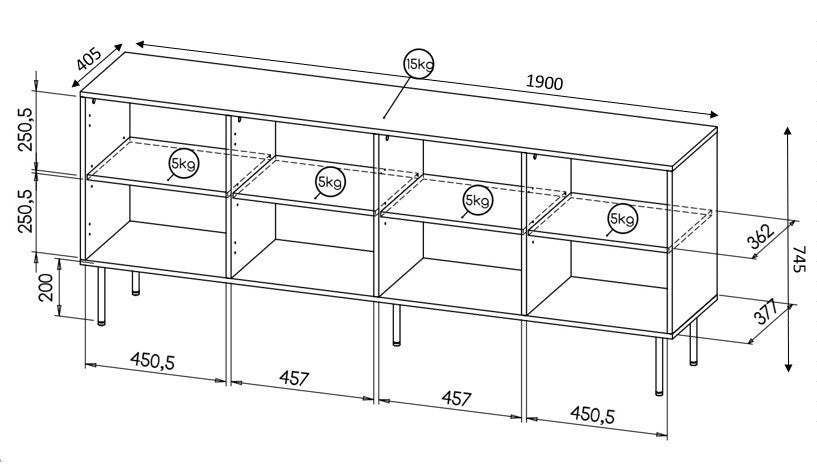 HOLE chest 190x40.5x74.5 cm matte black