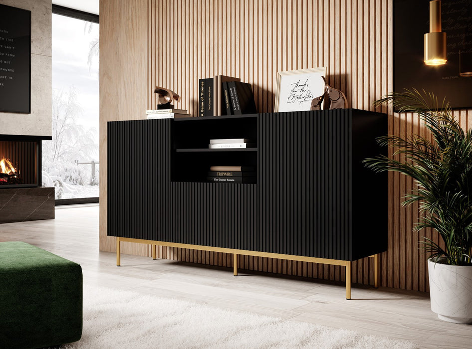 PAFOS chest of drawers on golden steel frame 150x40x90 cm matte black