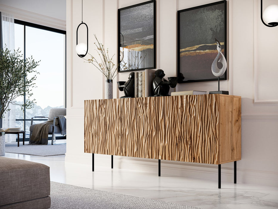 JUNGLE chest of drawers 152x40.5x74.5 oak wotan + black legs