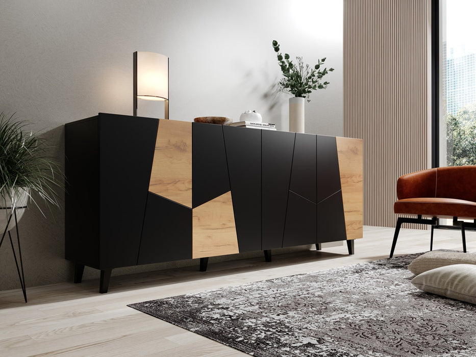 ETNA chest of drawers 200x42x82 black matt + oak craft