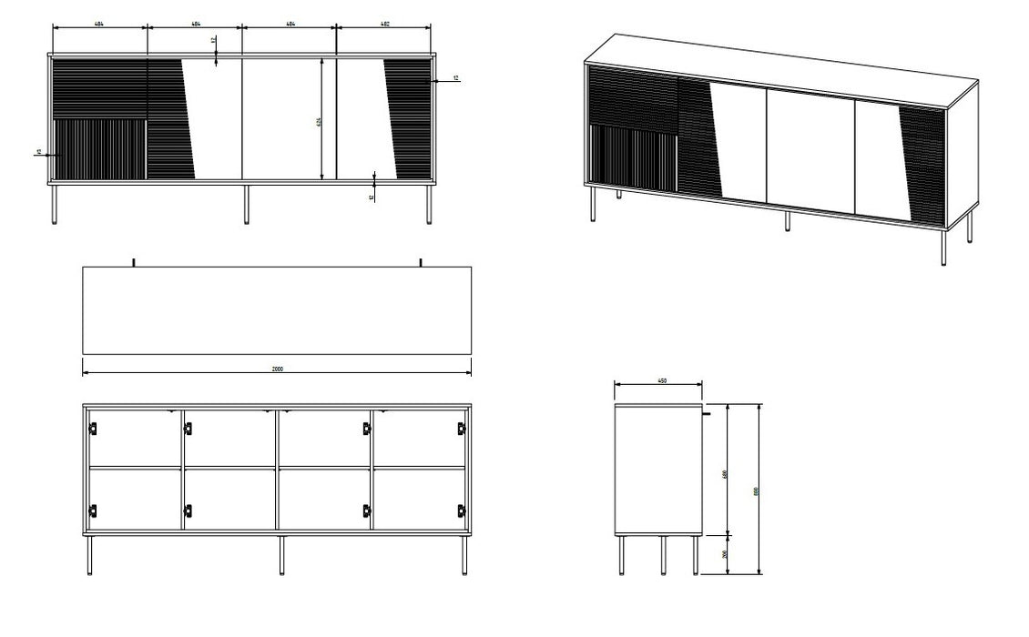 4D ABI chest of drawers 200x45x88 matt black