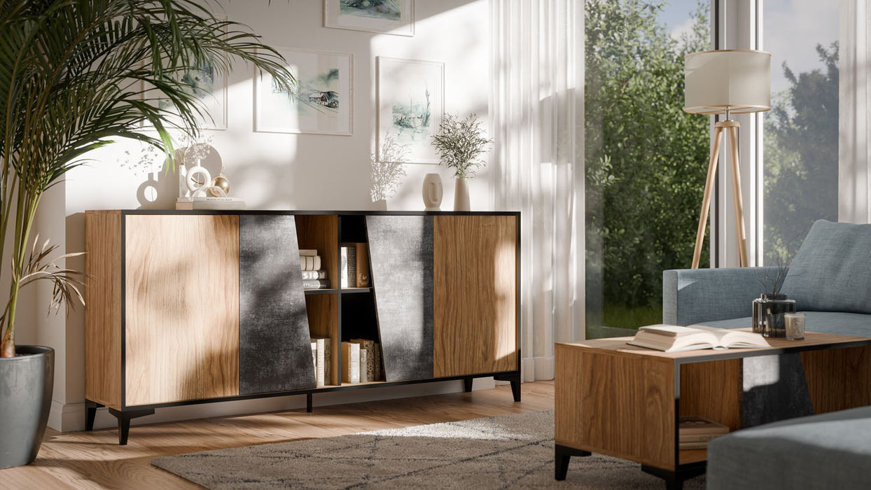 Cama 4D chest of drawers OVO 180x38xH83 oak/concrete