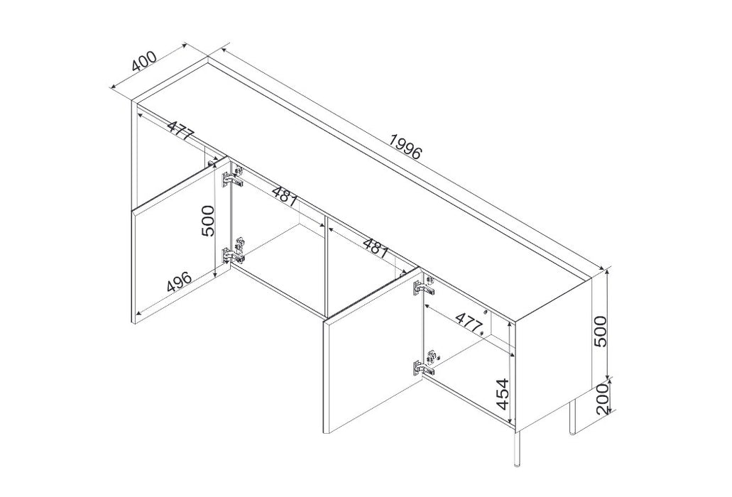 Cama FELLINI chest of drawers 200x40x70 olive + oiled oak top