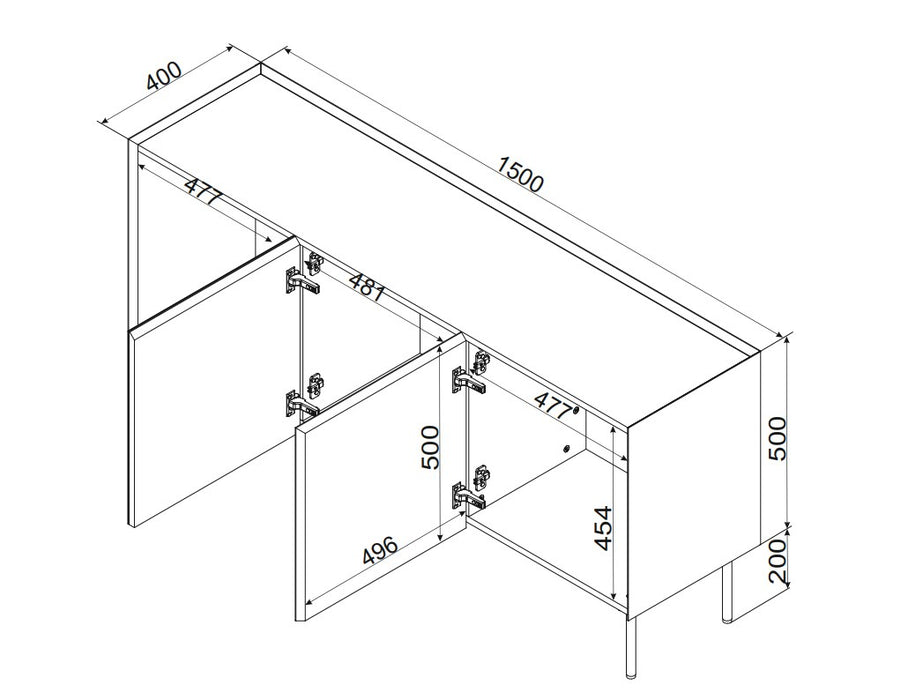 Cama FELLINI chest of drawers 150x40x70 olive + oiled oak top