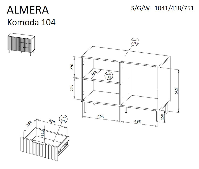 Cama Chest of drawers 2 ALMERA 104x42x75 walnut/cashmere