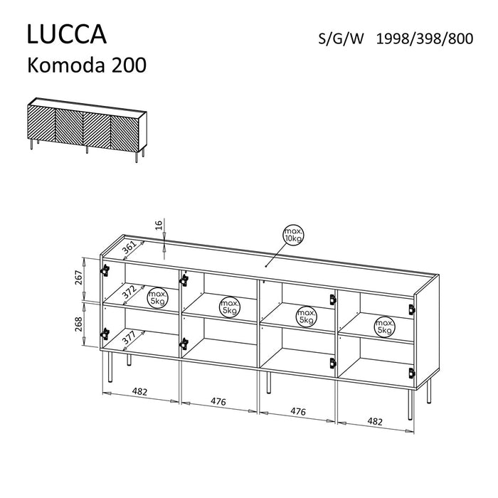 Cama LUCCA 4D chest of drawers, 200x40x80, black