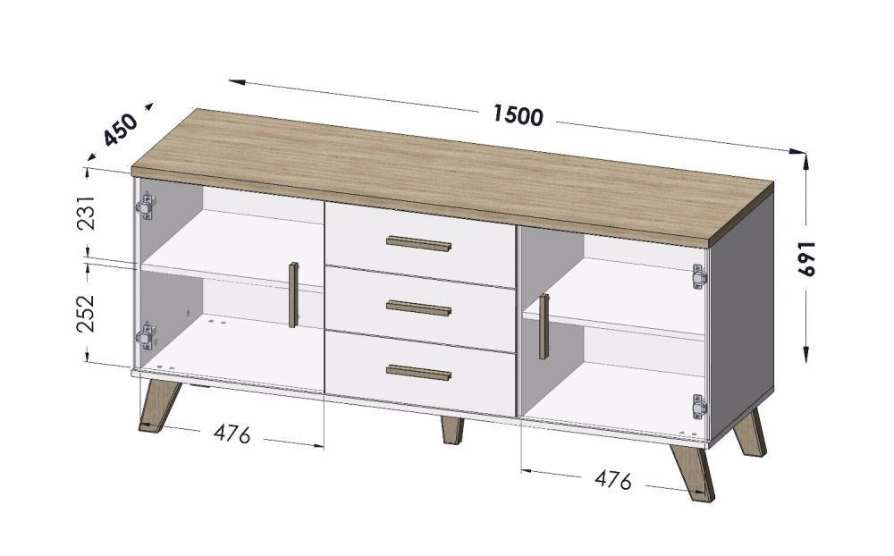 Cama living room set LOTTA 2 (sideboard 150 2D3DR + sideboard 110 2D4DR + display cabinet 120 + coffee table 110)