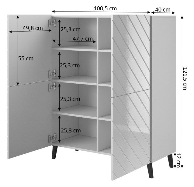 Shelving unit ABETO 100.5 x 40 x 121.5 cm graphite/glossy graphite