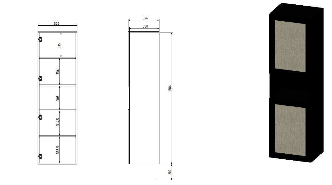 Cabinet JUTA 50x39.5x190 black + linol calabria