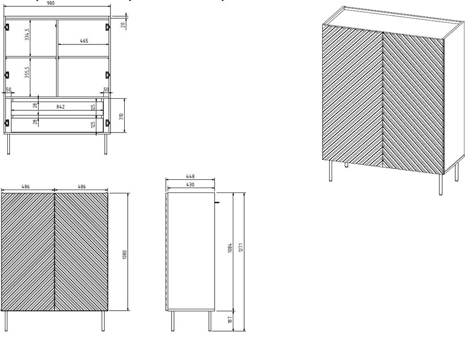 Bookcase 2D2SZ ONDA 98x45x127 black
