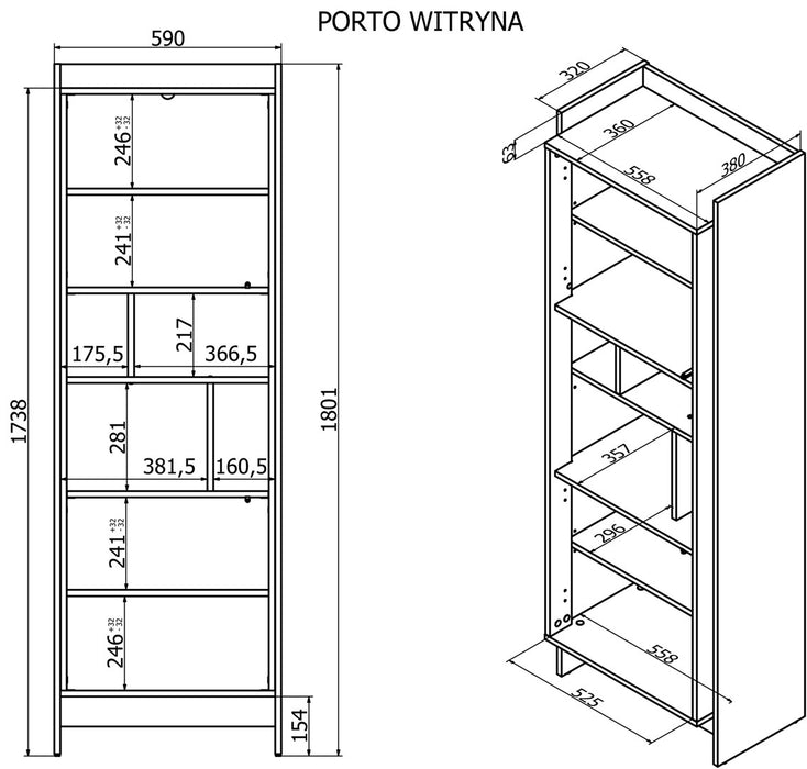 Cama PORTO 59x38x180 display cabinet oak/black