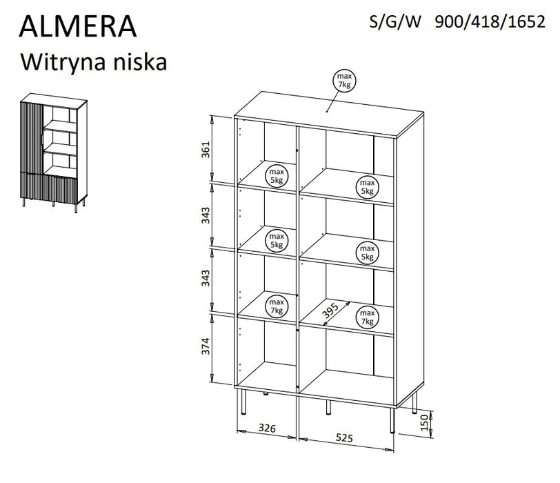 Cama 4 ALMERA bookcase 90x42x165 walnut/cashmere