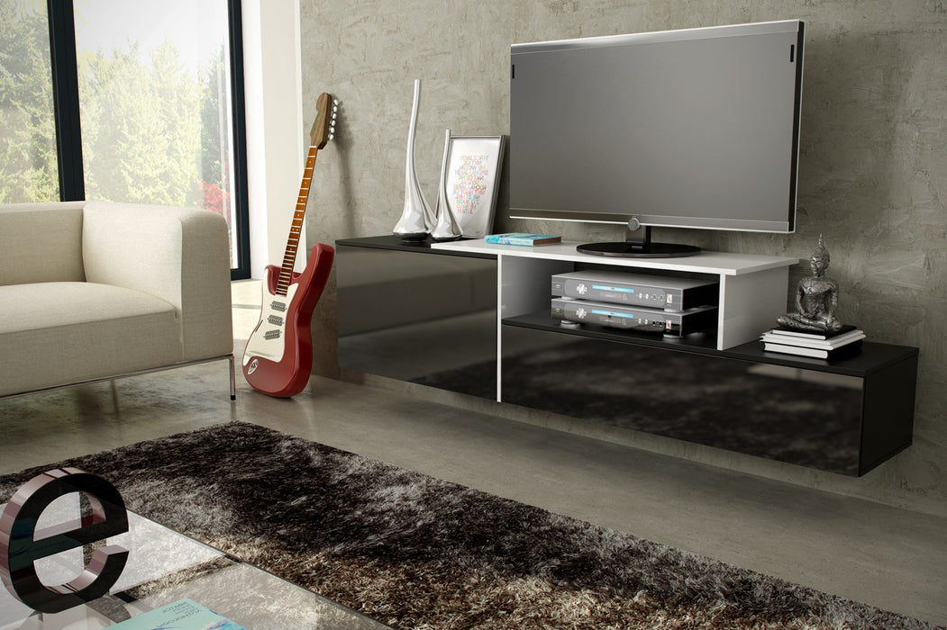 Cama TV cabinet SIGMA 3 180 black/black gloss + biały