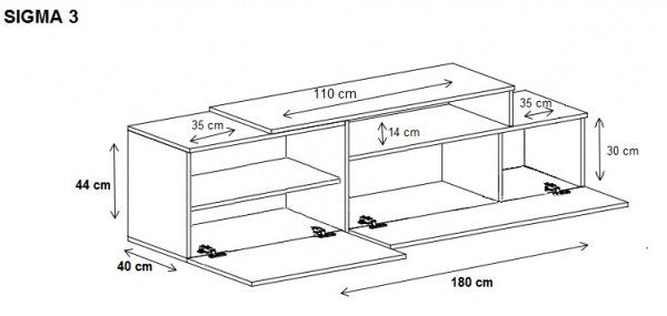 Cama TV cabinet SIGMA 3 180 black/black gloss + biały