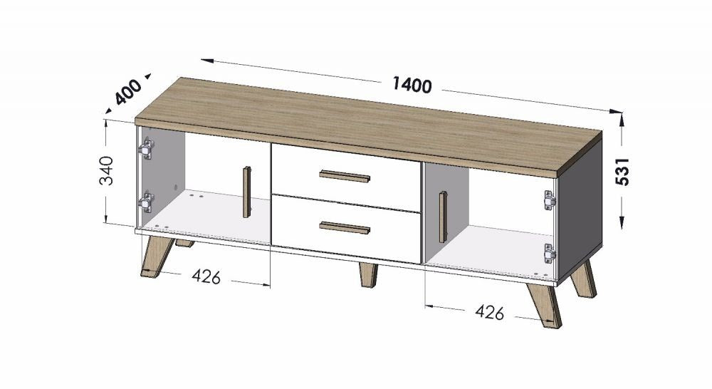 Cama RTV stand LOTTA 140cm wotan oak + matt black