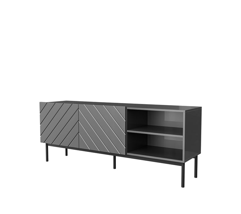 ABETO RTV cabinet on black steel frame 150x42x60 cm graphite/glossy graphite