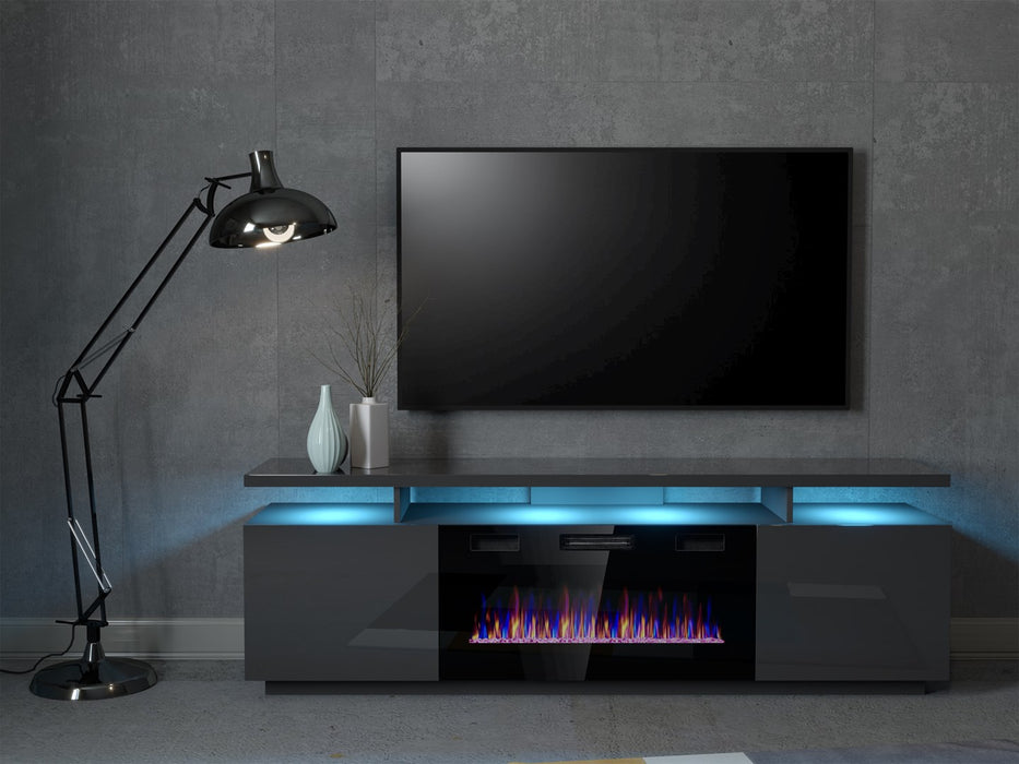 RTV EVA cabinet with electric fireplace 180x40x52 cm graphite/glossy graphite