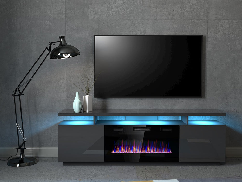 RTV EVA cabinet with electric fireplace 180x40x52 cm graphite/glossy graphite