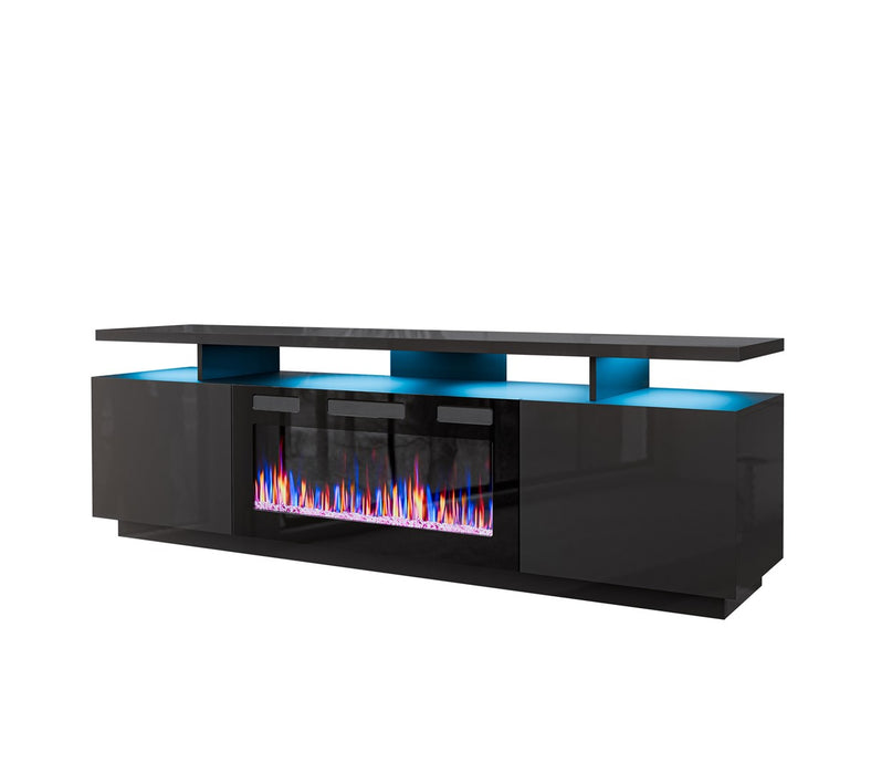 RTV EVA cabinet with electric fireplace 180x40x52 cm graphite/glossy graphite