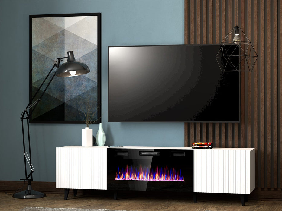 RTV cabinet PAFOS EF with electric fireplace 180x42x49 cm white matt