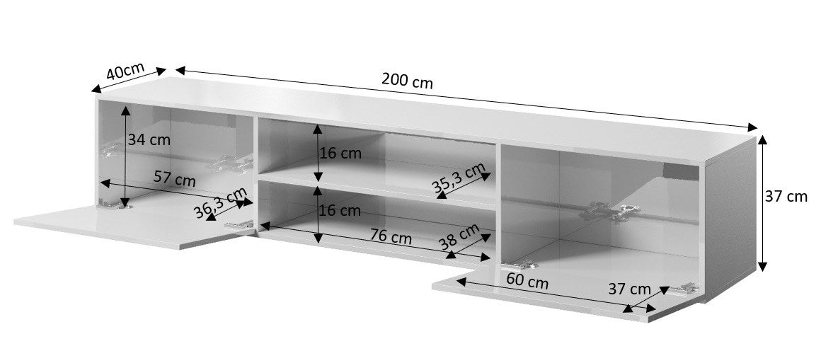 RTV cabinet SLIDE 200K 200x40x37 cm all glossy white