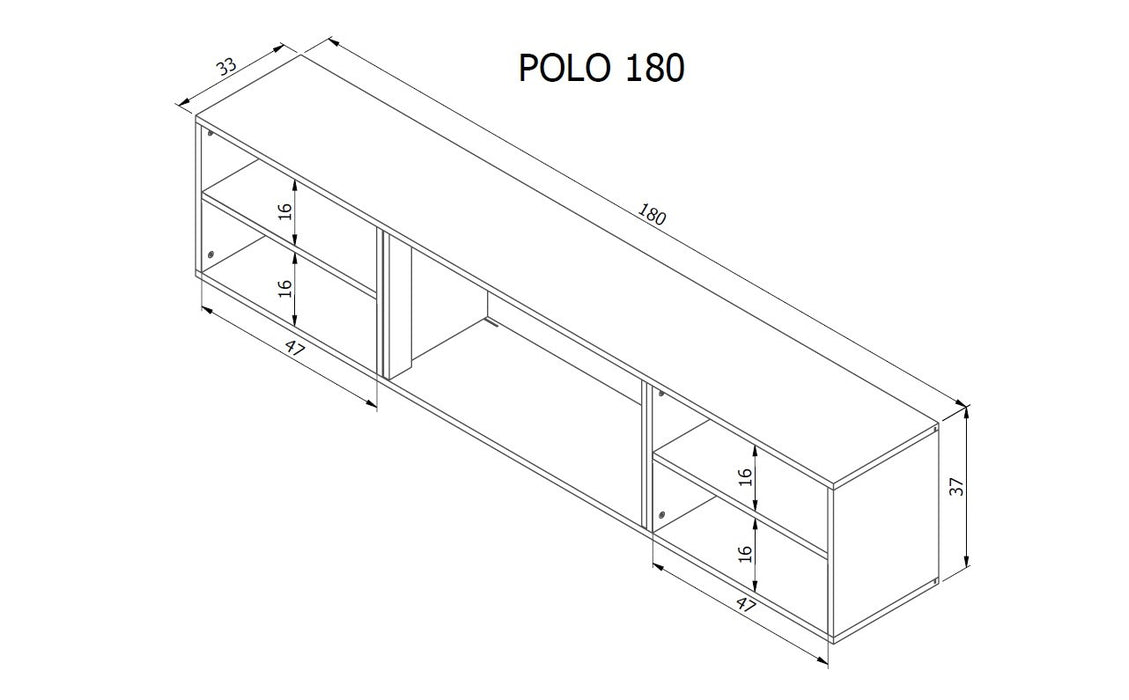 RTV cabinet POLO 180x33x39 black + fireplace black