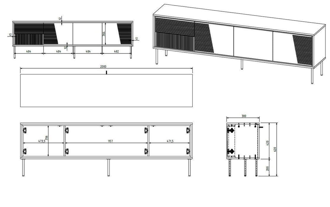 RTV cabinet ABI 4D 200x38x62 white matt